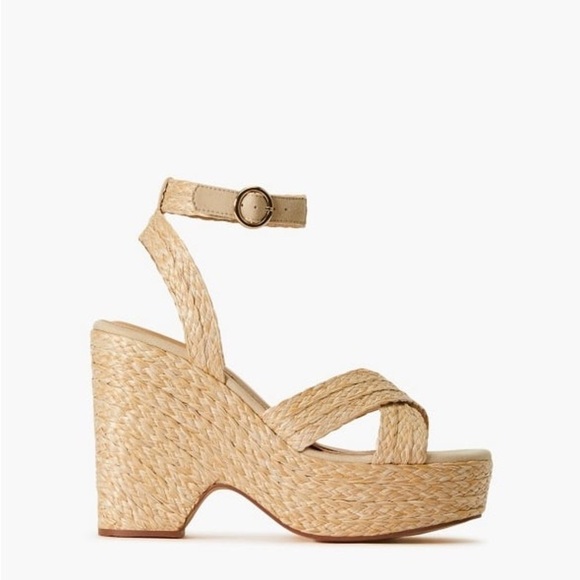 JUSTFAB Mia Natural Raffia Wedge Sandal Tan Chunky Heel Platform Shoes Size 8.5 - Picture 4 of 15